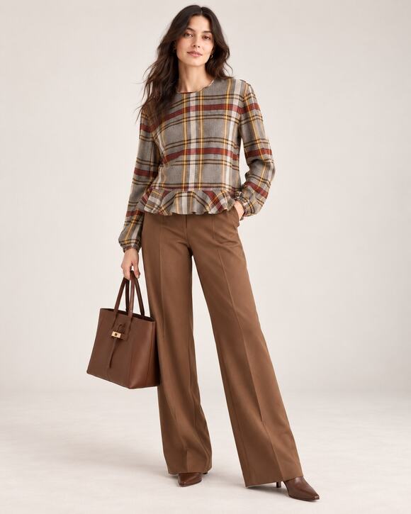 Longchamp Tops - Longchamp Paris Plaid Wool Viscose Ruffle Hem Blouse Size 42 US 10 NWT